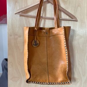Caramel color leather tote bag